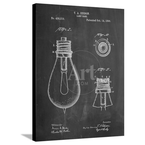 Edison Lamp Base Patent Print, Stretched Canvas Wall Art by Cole Borders Sold by Art.Com