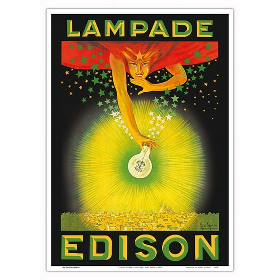 Edison Lamps (Lampade) Light Bulbs - Vintage Italian Advertising Poster c.1924 - Master Art Print 10in x 14in