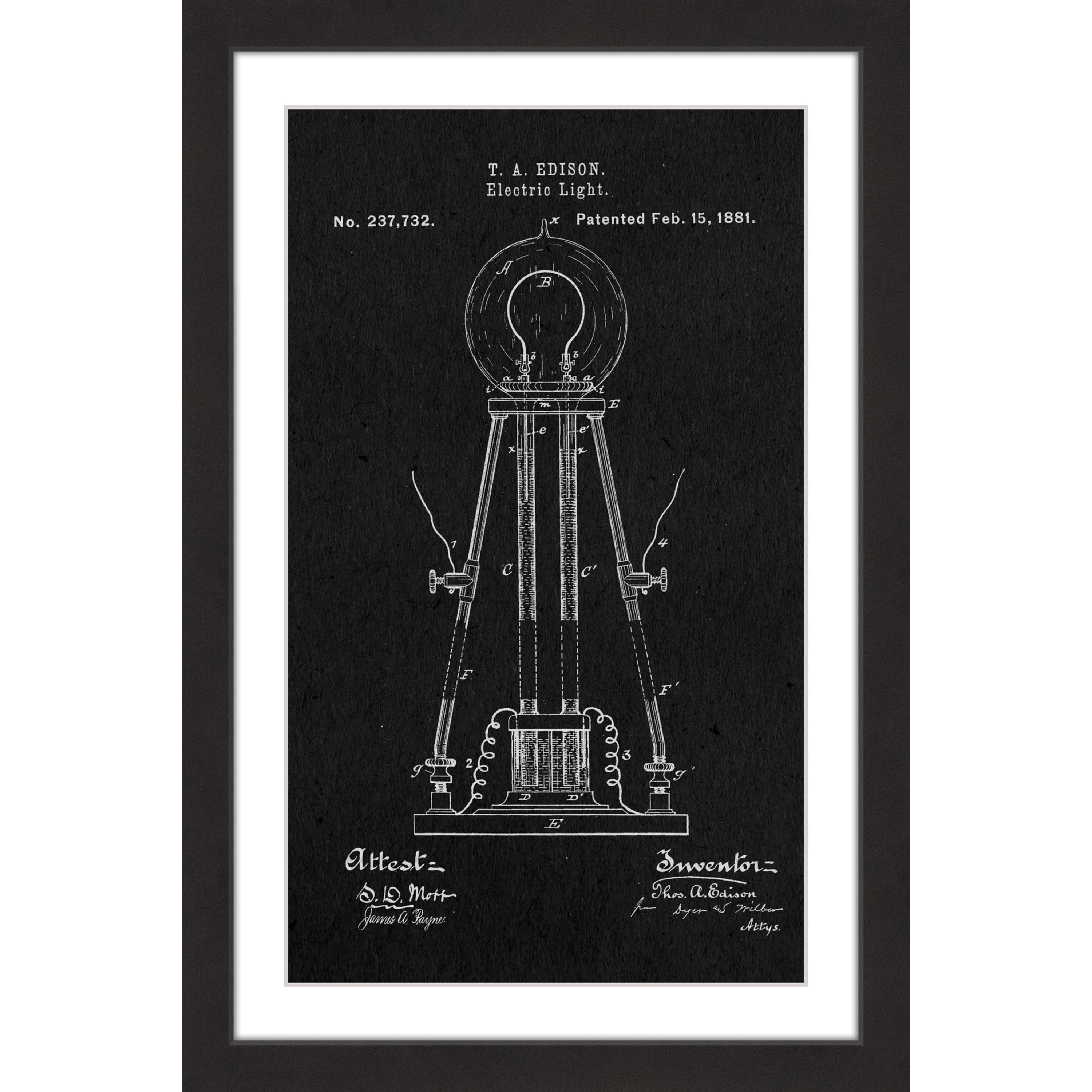 "Edison Light 1881 Black Paper" Framed Painting Print