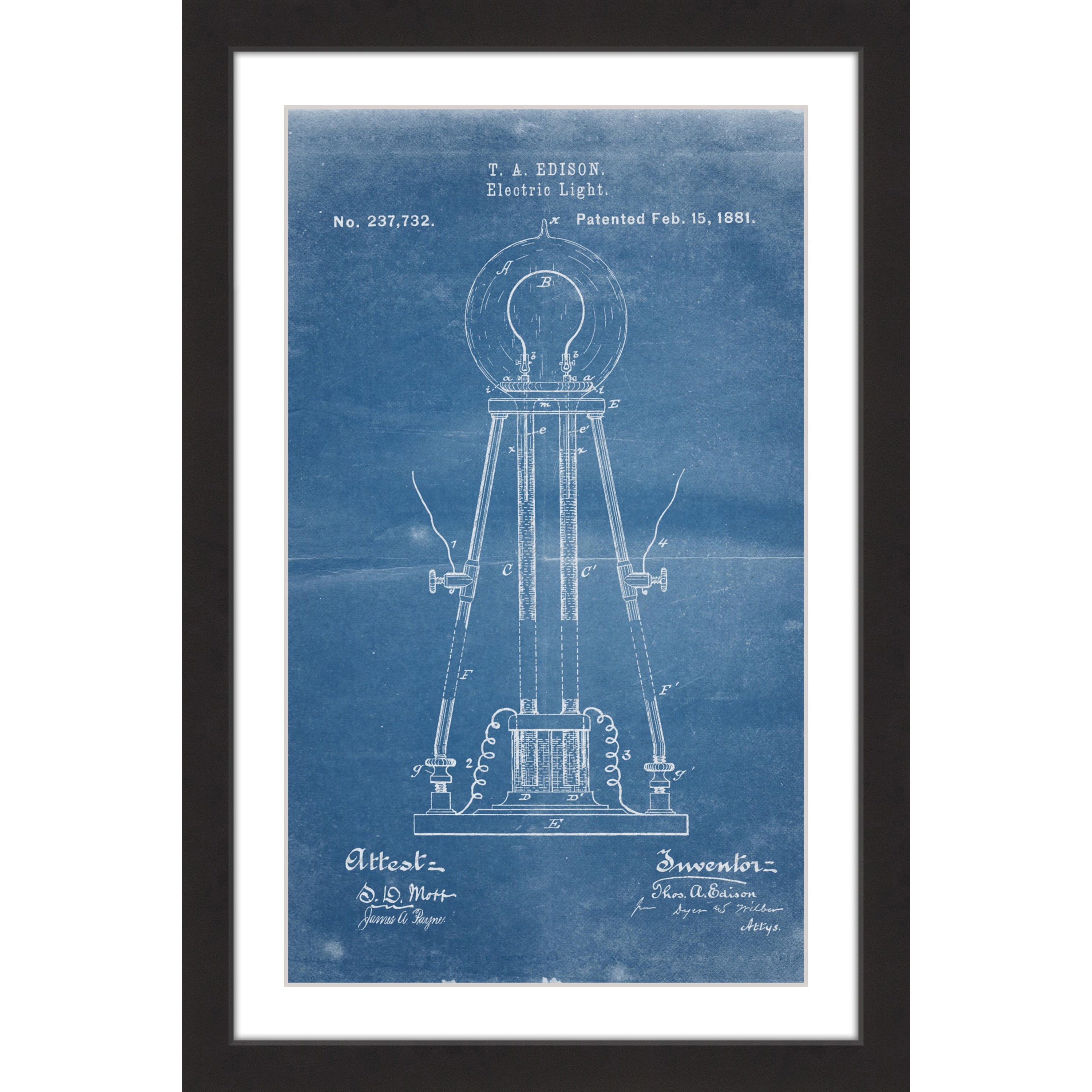 "Edison Light 1881 Blueprint" Framed Painting Print