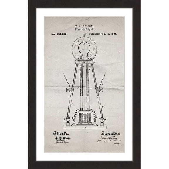 "Edison Light 1881 Old Paper" Framed Painting Art Print, 16" x 1.5"
