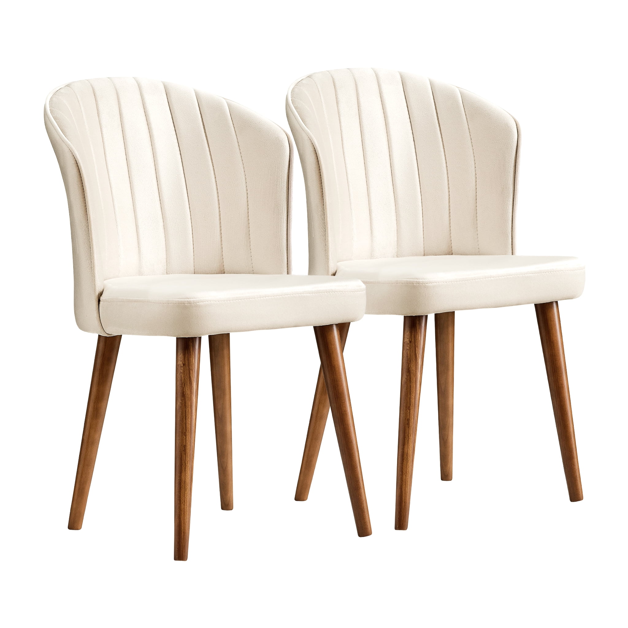 Cream Velvet Upholstered Dining Chairs with Metal Legs, Set of 2