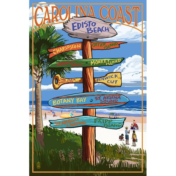 Edisto Beach, South Carolina, Destinations Sign (24x36 Giclee Gallery Art Print, Vivid Textured Wall Decor)