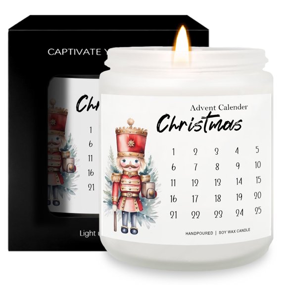 Editable Christmas Countdown Lavender Scented Candle Merry Christmas Gift for Women Men Xmas Home Decorations Trees Santa Claus Reindeer Nutcracker Snowflakes DIY Holiday Advent Calendar Present
