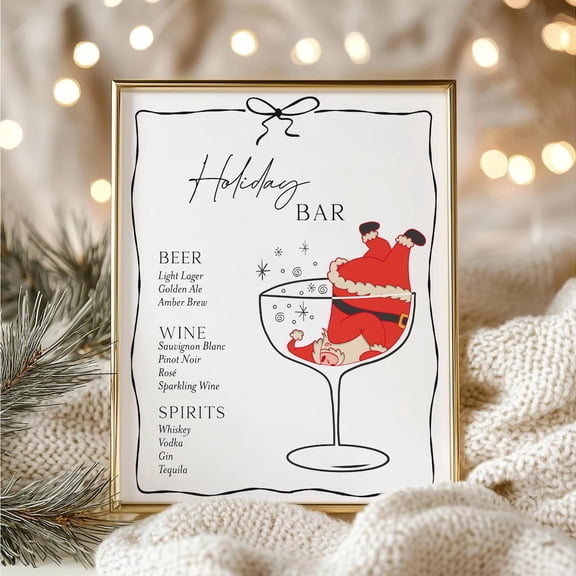 Editable Festive Bar Sign, Noel Bar Menu Template, Funny Jolly Man Drink Sign, Festive Party Bar Decor, Print Bar Poster UNFRAMED PAPER POSTER, Home Decor, Vintage Gift, Living Room Dercor