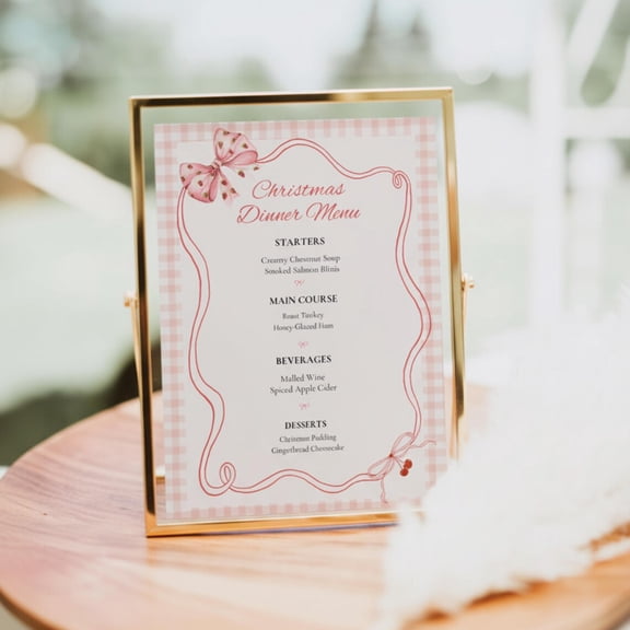 Editable Menu Template | Pink Ginghamdinner Menu | Canva Pdf | Vintagetable Decor Unframed Paper Print