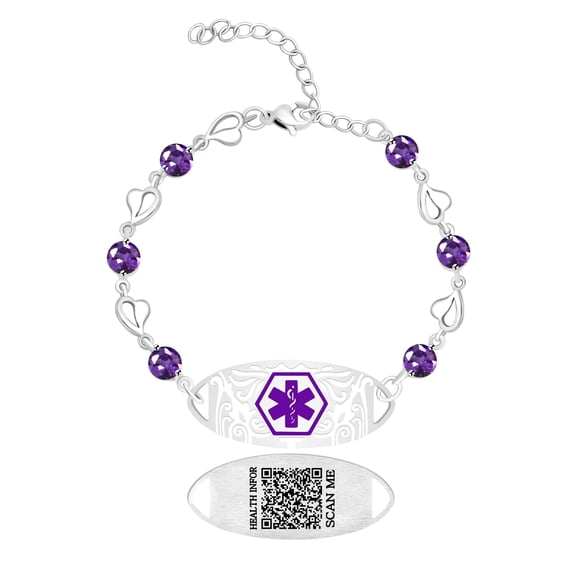 Editable QR Code Medical Alert Bracelet for Women | Stainless Steel & CZ Crystal Floral ID Bracelet | Laser Engraved Dynamic Medical Info Jewelry for Travel & Daily Wear