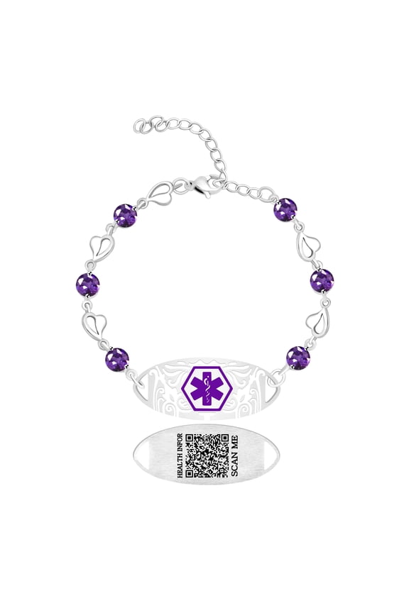 Editable QR Code Medical Alert Bracelet for Women | Stainless Steel & CZ Crystal Floral ID Bracelet | Laser Engraved Dynamic Medical Info Jewelry for Travel & Daily Wear