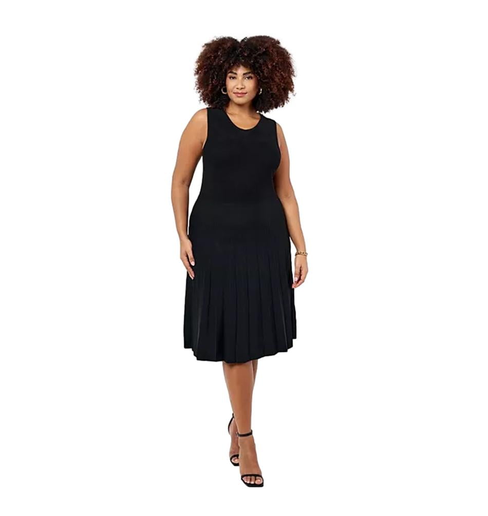 blue dress for baby girl Elie Tahari Women's The Mave Mixed Media Dress - Noir main image 0