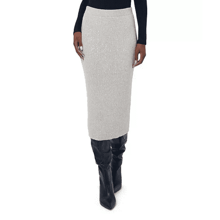 Edited by Remi Bader Women's Ribbed Sweater Skirt (Oatmeal, Large)