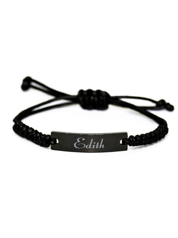 Edith Bracelet Name Personalized Custom Black Rope Bar Bracelet