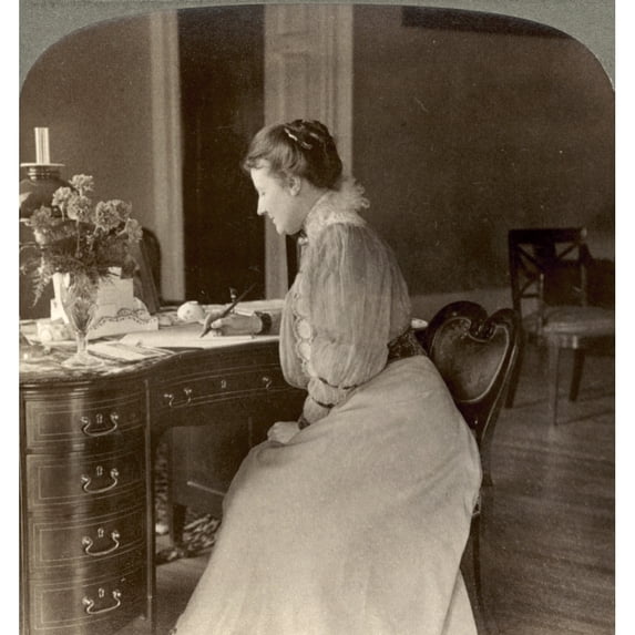 Edith K. C. Roosevelt N(1861-1948). Wife Of President Theodore Roosevelt Photographed At Her Desk In The White House
