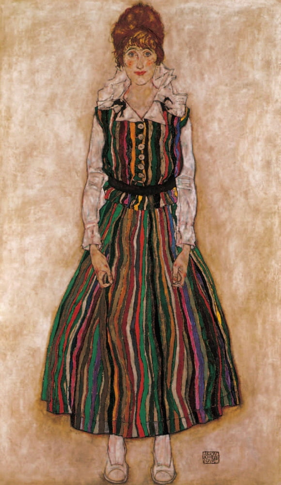 Edith Schieler in Striped Dress 1915 Canvas Art - Egon Schiele (18 x 24)