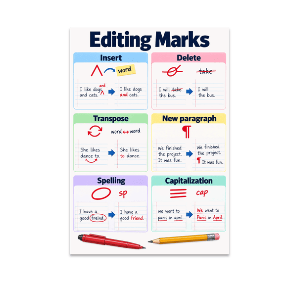 Editing Marks Guide - Language Arts Classroom - 13x19 Poster Print