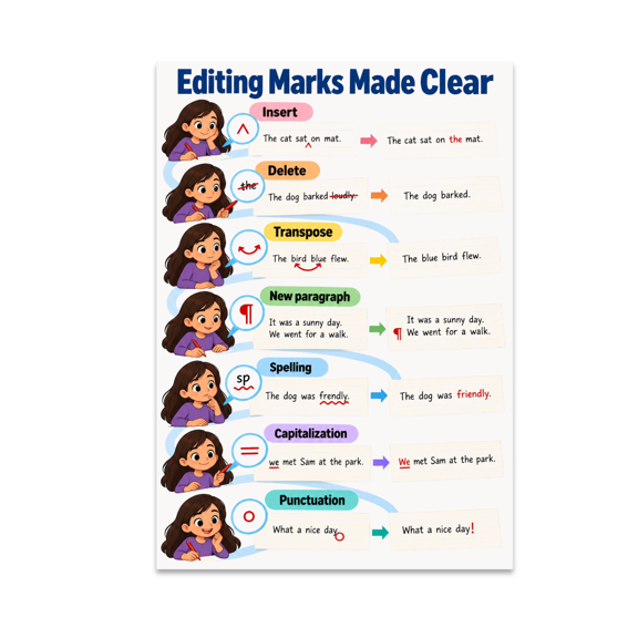 Editing Marks Made Clear - Language Teachers - 13x19 Poster Print