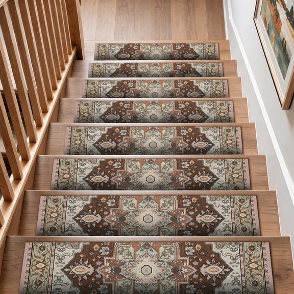 Edlbaegy 15-Pack 8"x30" Non-Slip Rubber Stair Treads for Wooden Steps, Safety Stair Mats Noise Reducing,Durable Stairway Rug Decor,Tan