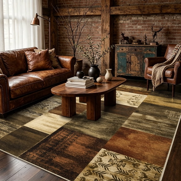 Edlbaegy 6'X9' Rustic Cabin Area Rugs for Living Room,Washable Rug Low Pile Cabin Rugs for Bedroom,Whimsical Fall Decor