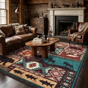 Edlbaegy Rustic Cabin 5'X7'Area Rugs for Living Room,Washable Rug Low Pile Carpet Southwestern Rug for Bedroom,Fall Decor