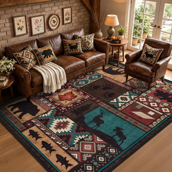 Edlbaegy 6'X9'Area Rugs for Living Room,Washable Rug Non Slip Low Pile Southwestern Rugs for Bedroom,Whimsical Fall Decor