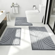 Edlbaegy Bathroom Rugs Set 3 Piece,Absorbent Bath Rugs,Shower Rug Runner Soft U Shaped Toilet Mats,Machine Washable Bath Mats for Bathroom Floor, Tub and Shower