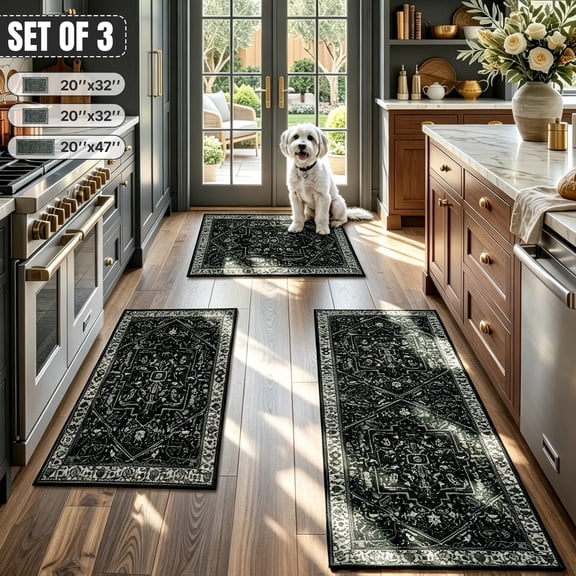 Edlbaegy Kitchen Rugs Sets of 3 Washable Kitchen Mats Non Slip Runner Rugs Boho Floor Mats for Kitchen Sink Hallway Laundry Room
