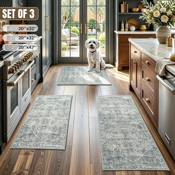 Edlbaegy Kitchen Rugs Sets of 3 Washable Kitchen Mats Non Slip Runner Rugs Boho Floor Mats for Kitchen Sink Hallway Laundry Room