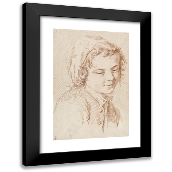 Edmé Bouchardon 11x14 Black Modern Framed Museum Art Print Titled - Head of a Boy (C. 1740)