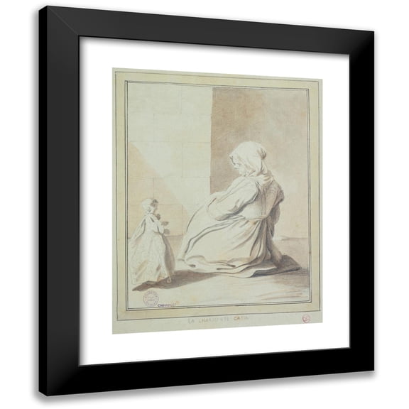 Edmé Bouchardon 12x14 Black Modern Framed Museum Art Print Titled - The Cries of Paris. La Charming Catin (1698 - 1762)