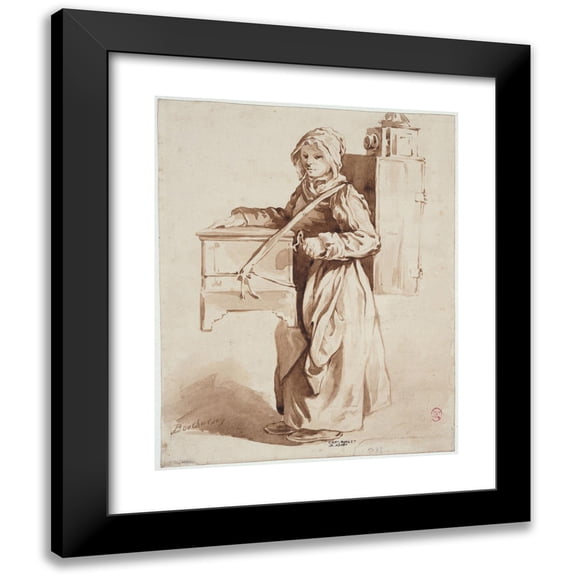 Edmé Bouchardon 12x14 Black Modern Framed Museum Art Print Titled - Young Girl with the Magic Lantern (1698 - 1762)