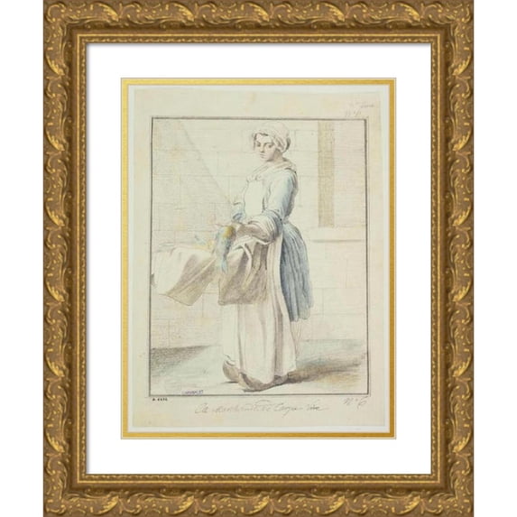 Edmé Bouchardon 14x18 Gold Ornate Wood Frame and Double Matted Museum Art Print Titled - The Cries of Paris. the Carpe Vive Merchant (1698 - 1762)