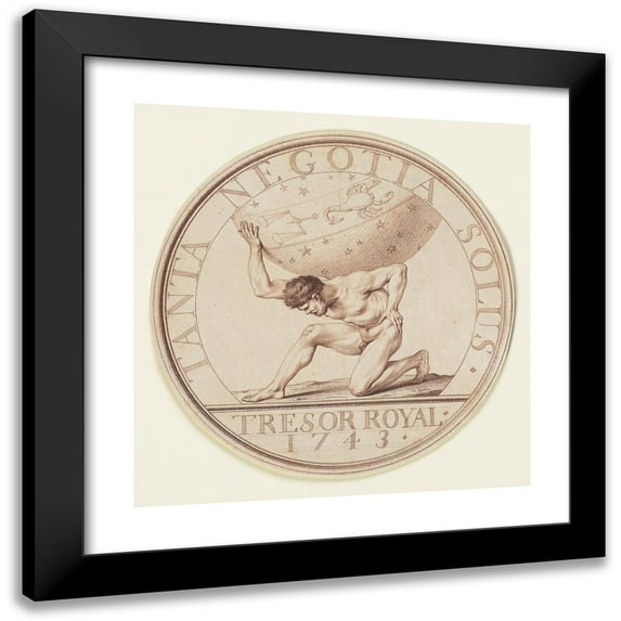 Edmé Bouchardon 15x15 Black Modern Framed Museum Art Print Titled - Atlas Traps Die Sky-Heads (Sonderwite 'Transir Royal 1743') (ca. 1743)