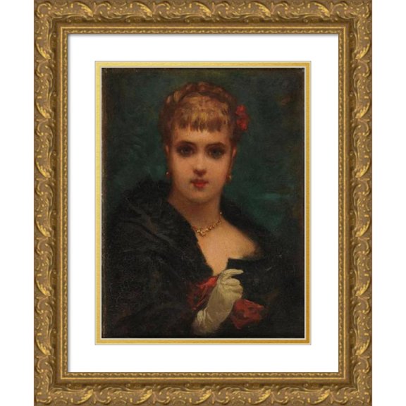 Edmond Hébert 19x24 Gold Ornate Framed and Double Matted Museum Art Print Titled - Young Woman Holding a Mask