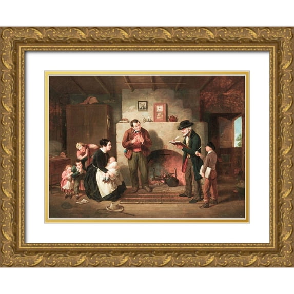 Edmonds, Francis William 18x14 Gold Ornate Wood Framed with Double Matting Museum Art Print Titled - Taking the Census