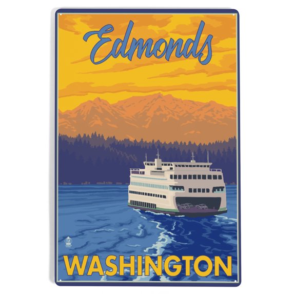 Edmonds Sign Edmonds, Washington, Ferry and Mountains (12x18 Aluminum Art, Indoor ...
