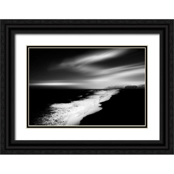 Edmondyuen 18x13 Black Ornate Wood Framed with Double Matting Museum Art Print Titled - Baw Iceland