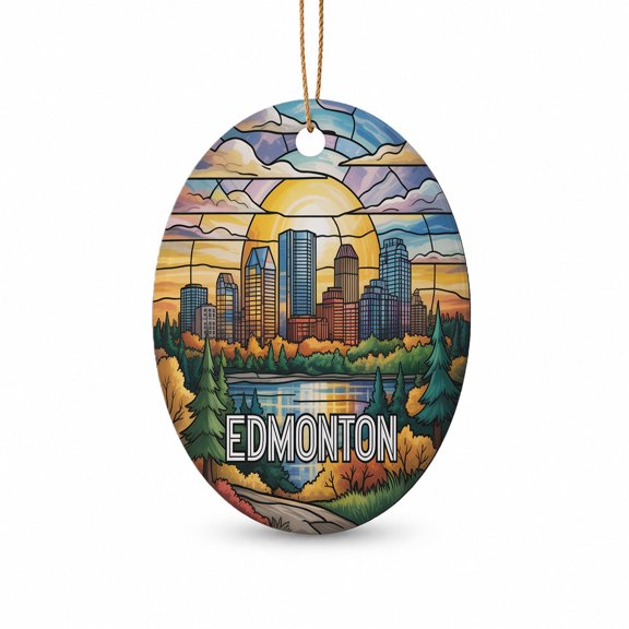 Edmonton Alberta Oval Ceramic Ornament, Travel Souvenir Keepsake