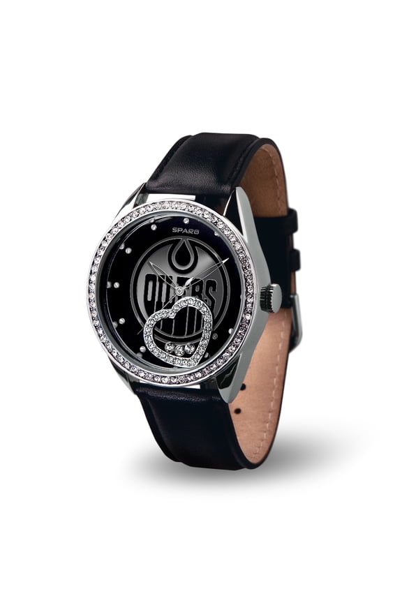 Edmonton Hockey Oilers Women's Watch With Team Logo Inlay and Floating Crystal Heart