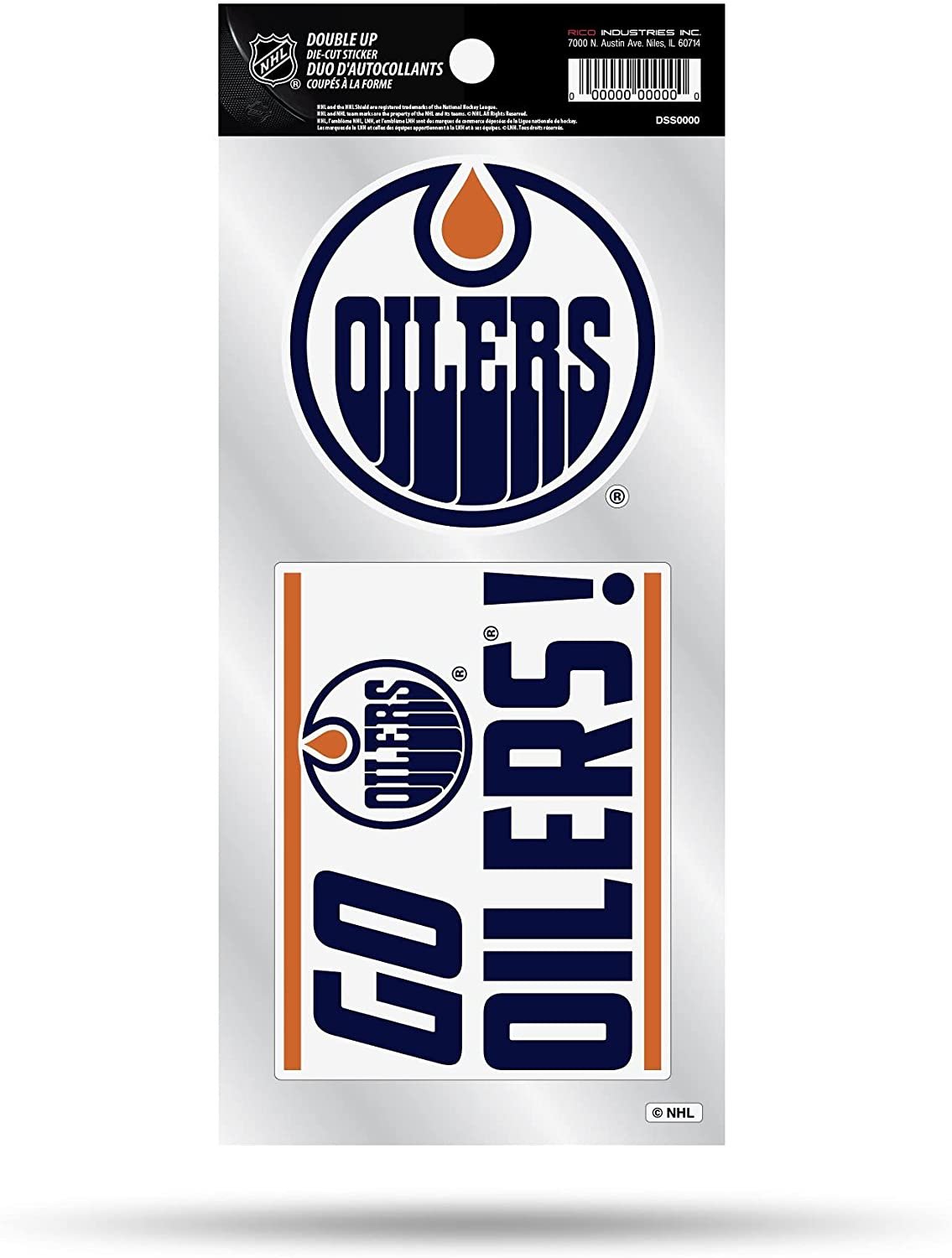 Edmonton Oilers 2Piece Double Up Die Cut Sticker Decal Sheet, 4x8 Inch