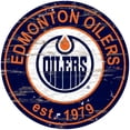 thumbnail image 1 of Edmonton Oilers 24'' x 24'' Distressed Round Sign, 1 of 1