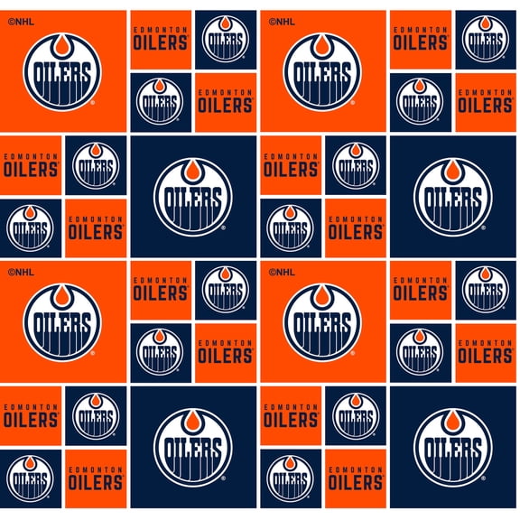 Edmonton Oilers Cotton Fabric with Geometric Print and Matching Solid Cotton Fabrics