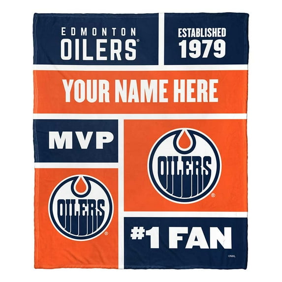 Edmonton Oilers NHL Colorblock Personalized Silk Touch Throw Blanket, 50" X 60"