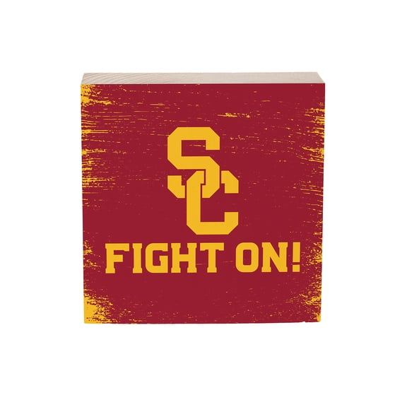 USC Trojans 6" Square Fan Chant Wood Block Shelf Sign