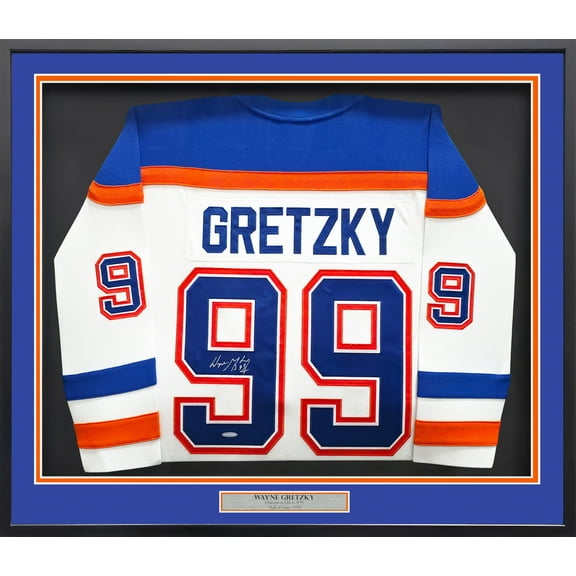 Edmonton Oilers Wayne Gretzky Autographed Framed White Auth Mitchell & Ness 1986 Vintage Throwback Jersey UDA Holo 249484