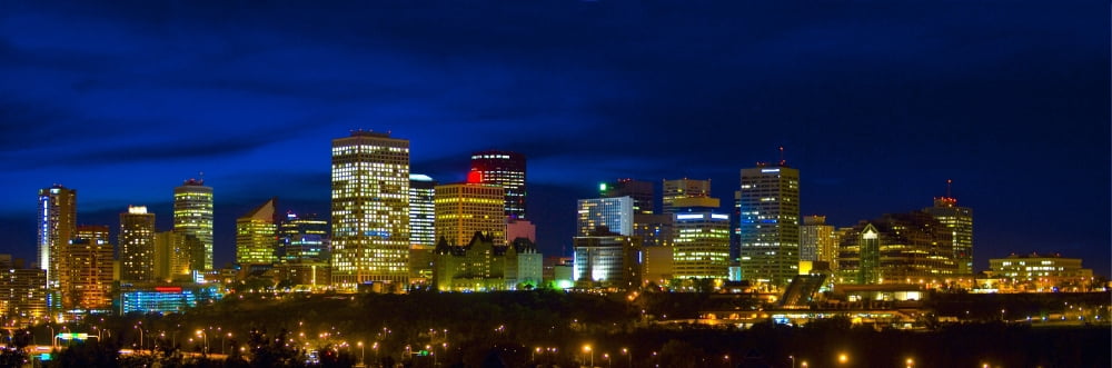 Edmonton Skyline Canvas Art - Corey Hochachka Design Pics (36 x 12)