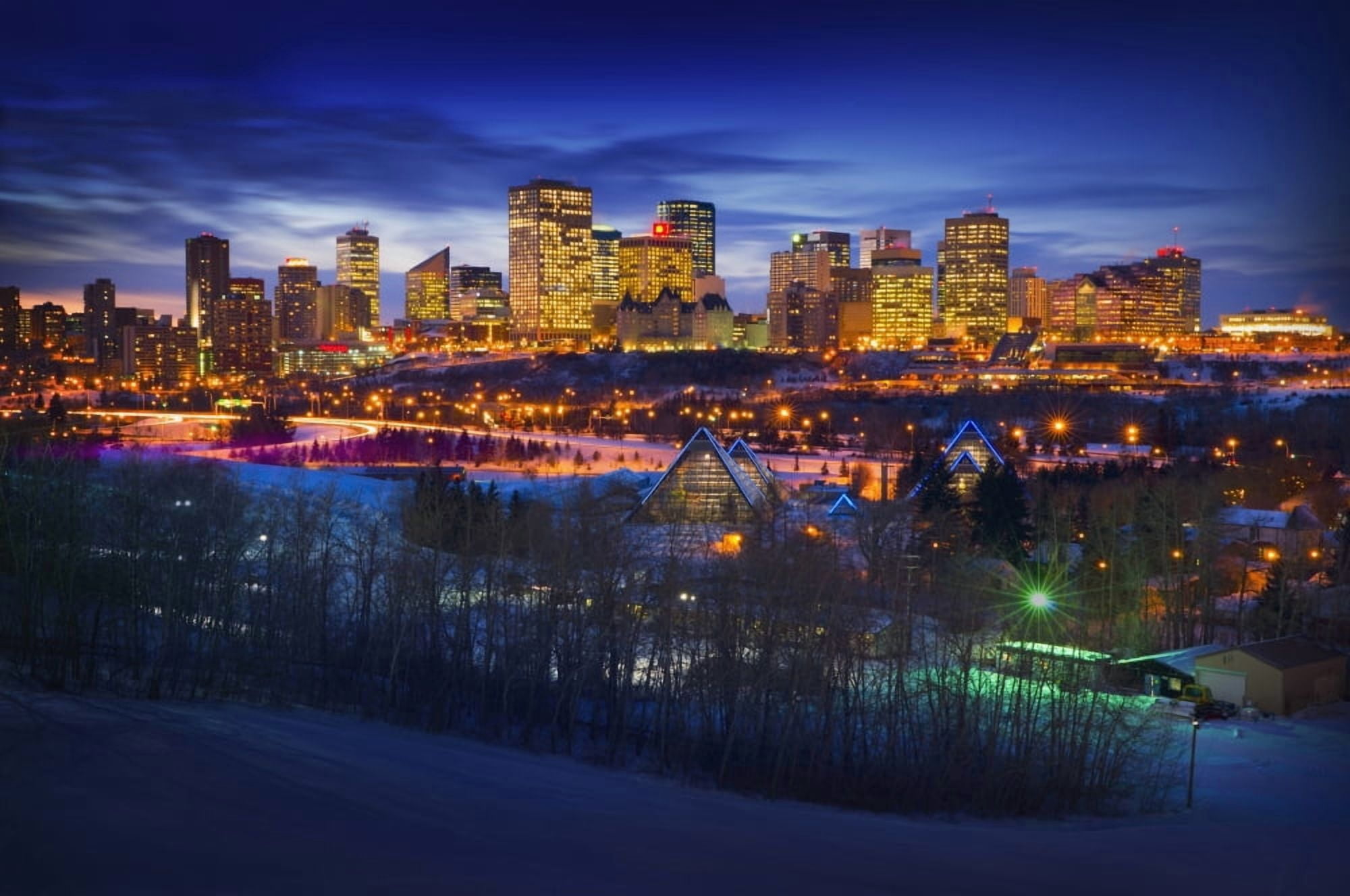 Edmonton Winter Skyline Canvas Art - Corey Hochachka Design Pics (34 x 22)