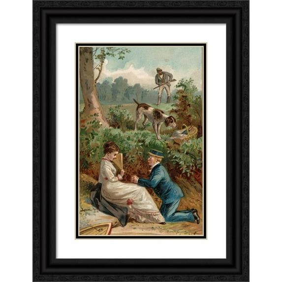 Edmund Birckhead Bensell 13x18 Black Ornate Wood Framed Double Matted Museum Art Print Titled - Young Couple with Hunter in the Background (1878)