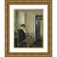 thumbnail image 1 of Edmund Charles Tarbell 15x18 Gold Ornate Wood Frame and Double Matted Museum Art Print Titled - Josephine Knitting (1916), 1 of 4