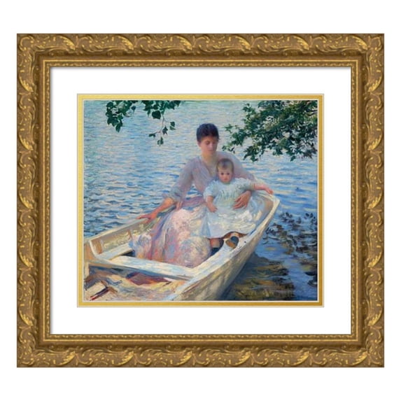 Edmund Charles Tarbell 17x15 Gold Ornate Wood Frame and Double Matted Museum Art Print Titled - Mother and Child in a Boat (1892)