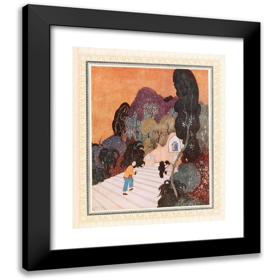 Edmund Dulac 12x14 Black Modern Framed Museum Art Print Titled - Aladdin Finds the Magic Lamp (1914)