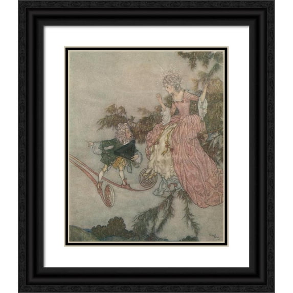 Edmund Dulac 12x14 Black Ornate Wood Framed Double Matted Museum Art Print Titled: A Dwarf Who Owned Seven-League Boots.